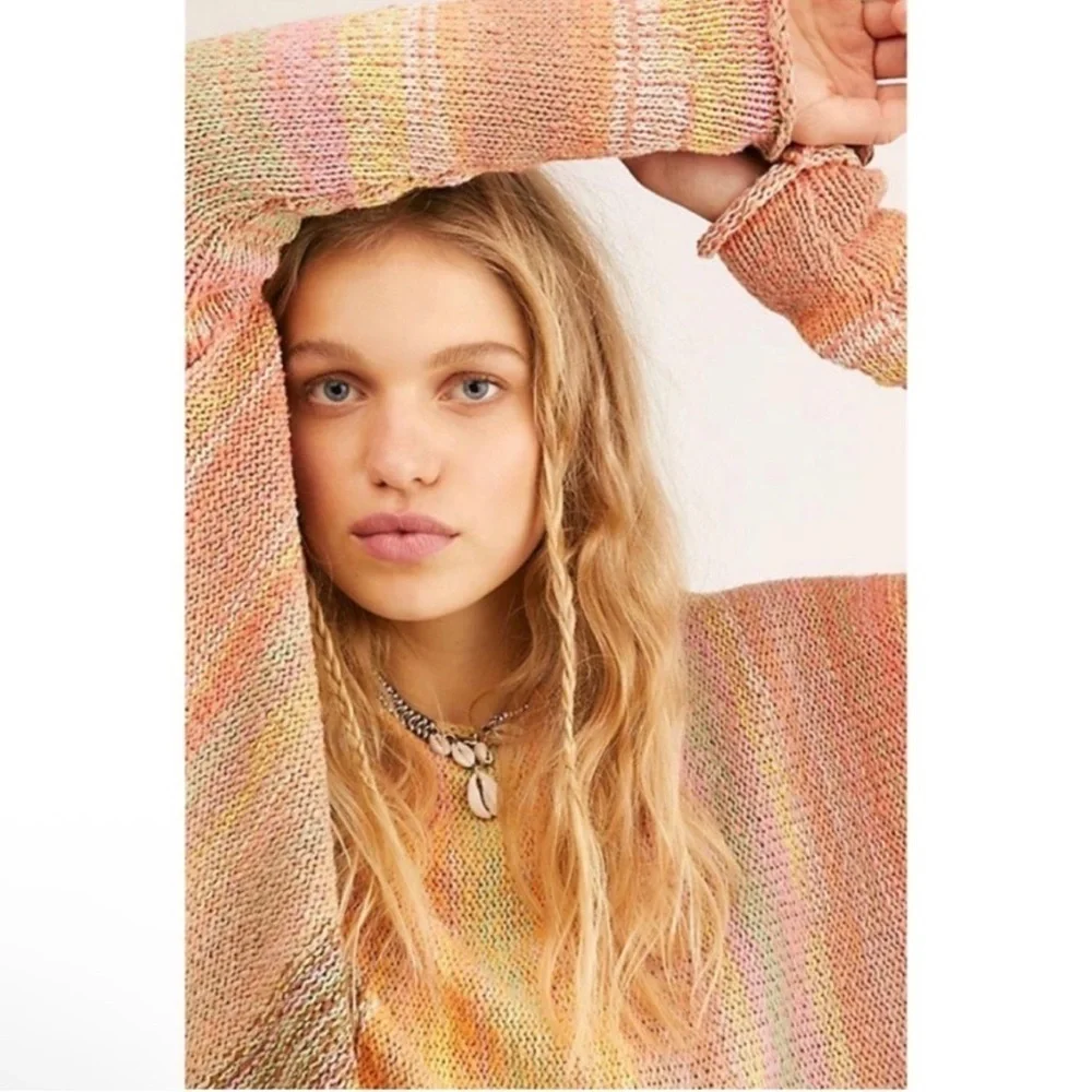 Free People Radiate Striped Pullover Fringed NWT Confetti Combo Sweater Size M
